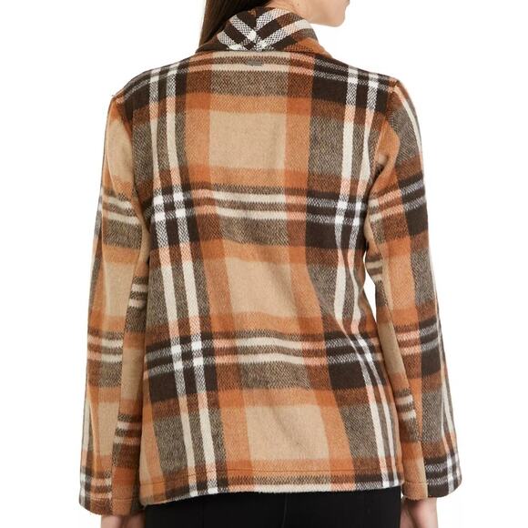 Cupio Women's Brown Plaid Open Front Blanket Jacket with Fringe Size Small - Picture 2 of 6